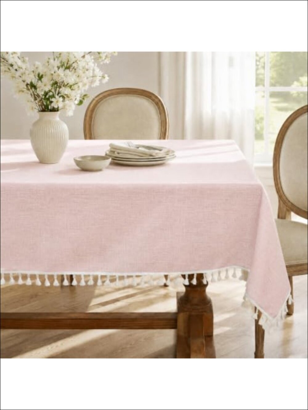 Laolitou Rectangle Tablecloth with Tassels 55x90 Inch Rustic